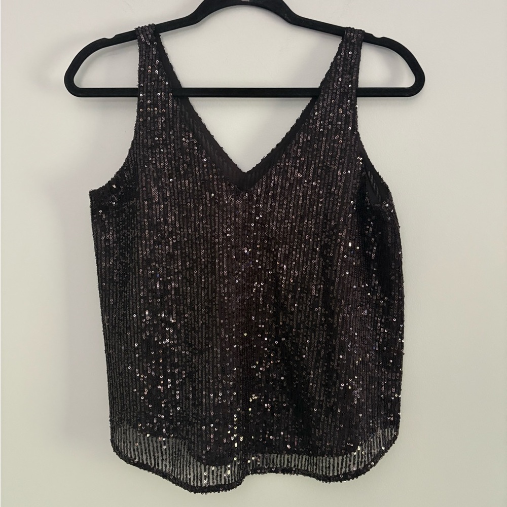 LOFT Black Sequin Tank Size XSP